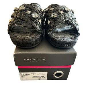 Vince Camino Jermindi Black Raffia Sandals